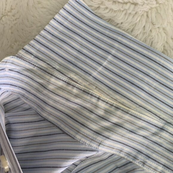 John Varvatos Men's Blue White Striped Long Sleeve Button Down Shirt Size 16 1/2 - Picture 13 of 16